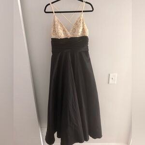 Victor Costa Black and Cream Embellished Formal Gown